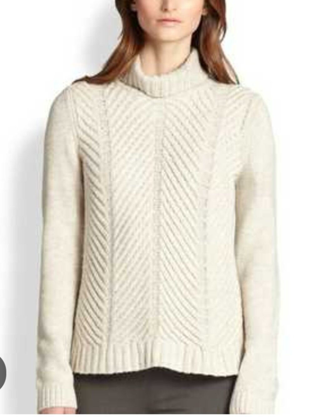 VINCE Chevron Chunky Cable Knit Yak Wool Turtleneck Sweater Women S Cottage Cozy